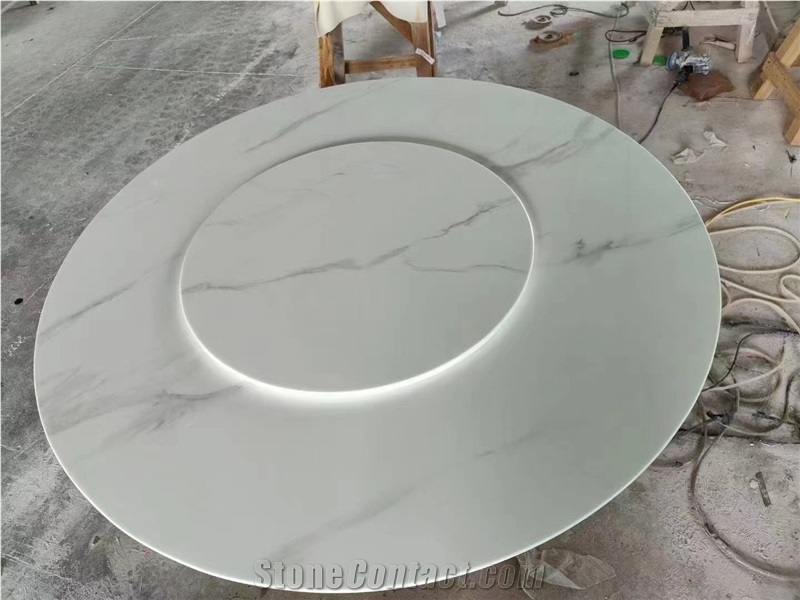 Panda White Sintered Stone Crystallo Dining Table Furniture For Restaurant