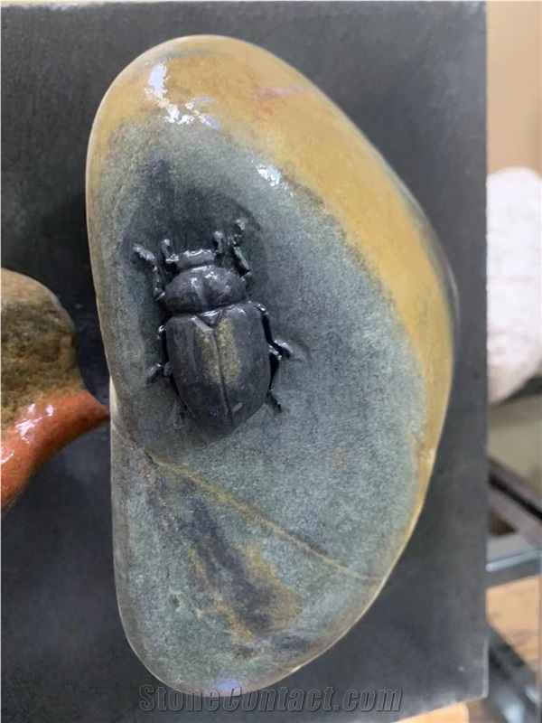 Animal Sculptures Beetle Carved On River Stone For Landscape