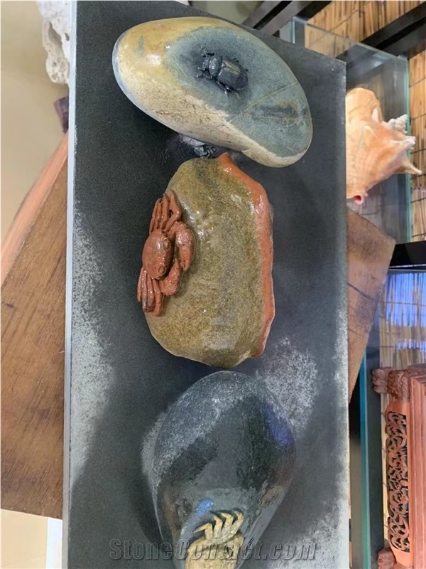 Animal Sculptures Beetle Carved On River Stone For Landscape