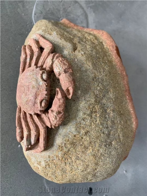 River Stone Sculpture Carving Crab On River Stone Dor Garden