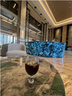Backlit Blue Agate Semiprecious Stone Commercial Bar Countertop Backlit Blue Agate Semiprecious Stone Commercial Bar Countertop