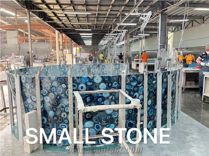 Backlit Blue Agate Semiprecious Stone Commercial Bar Countertop