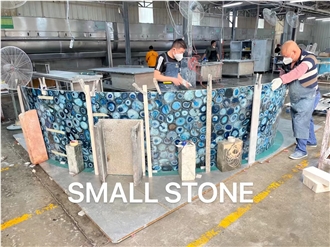 Backlit Blue Agate Semiprecious Stone Commercial Bar Countertop