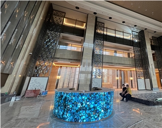 Backlit Blue Agate Semiprecious Stone Commercial Bar Countertop