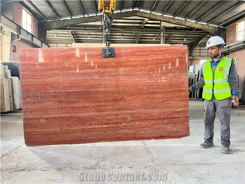 Iran Red Travertine Slabs - Red Soraya Travertine