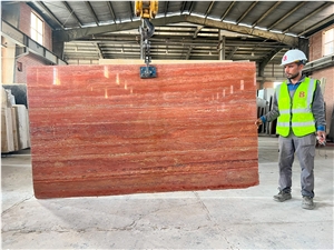 Iran Red Travertine Slabs - Red Soraya Travertine