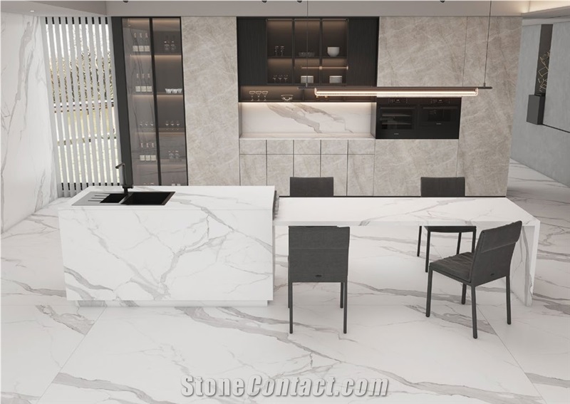 Bianco Carrara White Glossy Sintered Stone Slabs