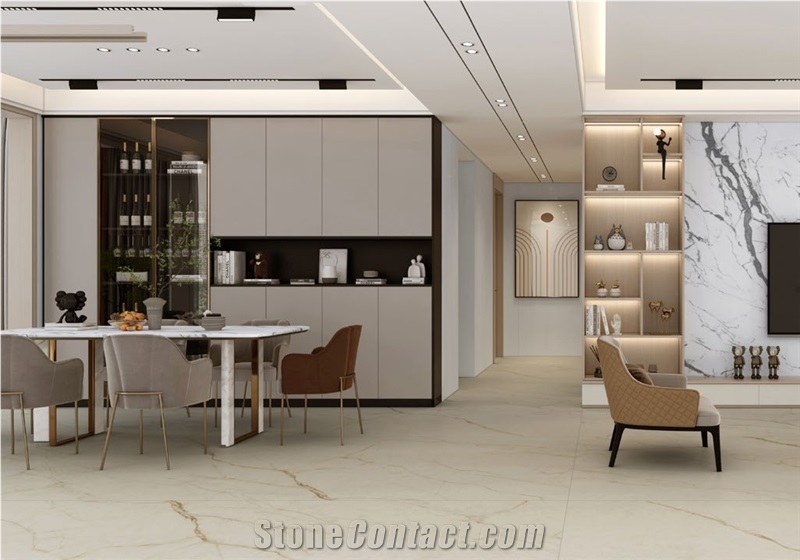 Gold Silk Exqusite Jade Beige Sintered Stone Slabs For Floor