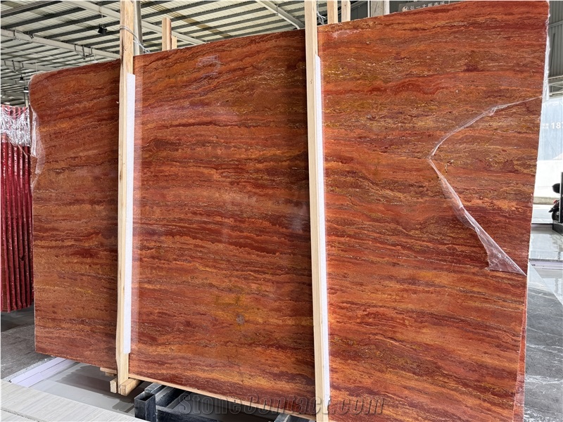 Red Travertine Slabs For Home Decoration