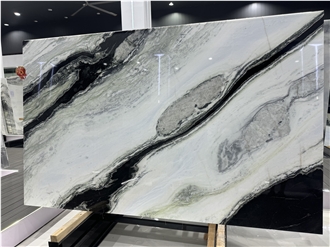 Brazil Panda White Marble Slabs Bookmatch Feature Wall