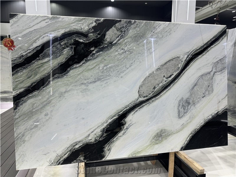 Brazil Panda White Marble Slabs Bookmatch Feature Wall