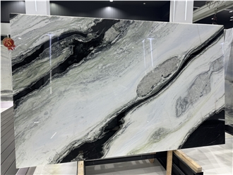 Brazil Panda White Marble Slabs Bookmatch Feature Wall