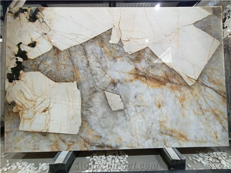 Brazil Patagonia Quartzite Big Crystal Light Though  Slabs