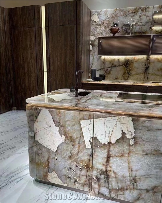 Brazil Patagonia Quartzite Big Crystal Light Though  Slabs