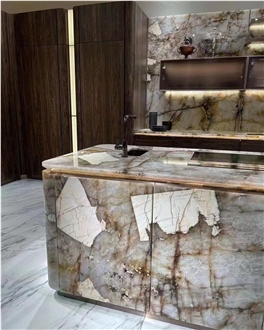 Brazil Patagonia Quartzite Big Crystal Light Though  Slabs