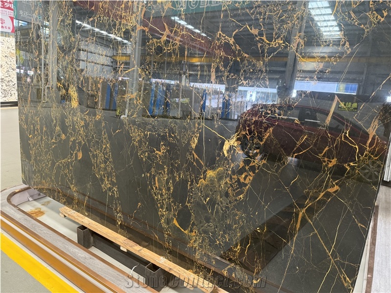China Athens Portoro Black Marble With Golden Veins  Tiles