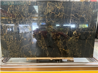 China Athens Portoro Black Marble With Golden Veins  Tiles