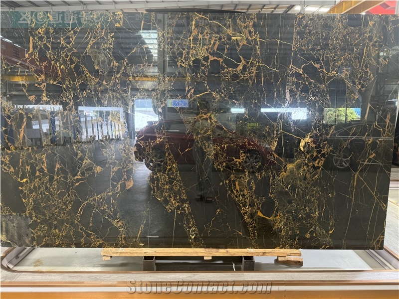 China Athens Portoro Black Marble With Golden Veins  Tiles