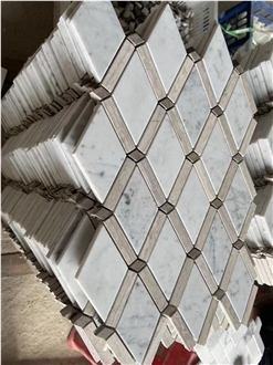 Bianco Carrara And White Wood Marble Diamond Mosaic Tiles