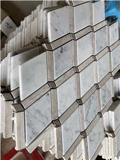 Bianco Carrara And White Wood Marble Diamond Mosaic Tiles