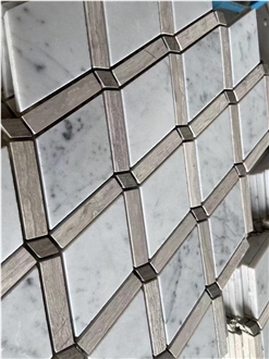 Bianco Carrara And White Wood Marble Diamond Mosaic Tiles