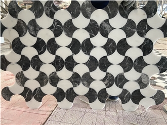 Black And White Marble Medallions Inlay Flooring Tiles