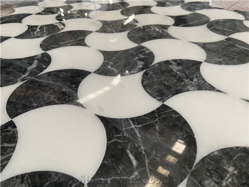 Black And White Marble Medallions Inlay Flooring Tiles