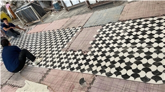 Black And White Marble Medallions Inlay Flooring Tiles