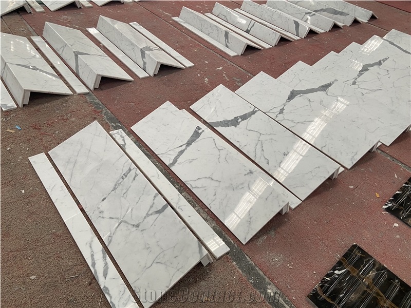 Calacatta White Marble Stairs With Step Under Light  Design