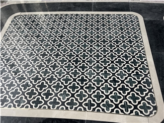 Hotel Entrance Project White Black Marble Flooring Waterjet Cut Floor Pattern Medallions