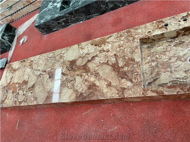 Monica Red Marble Integrated With Sink Prefab Vanity Tops