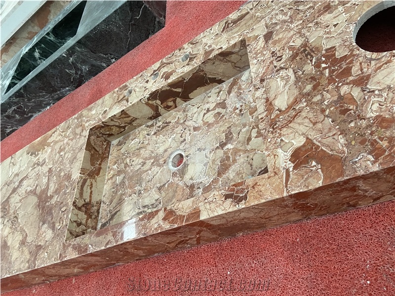 Monica Red Marble Integrated With Sink Prefab Vanity Tops