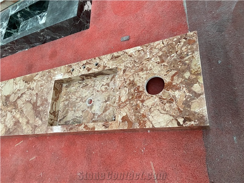 Monica Red Marble Integrated With Sink Prefab Vanity Tops