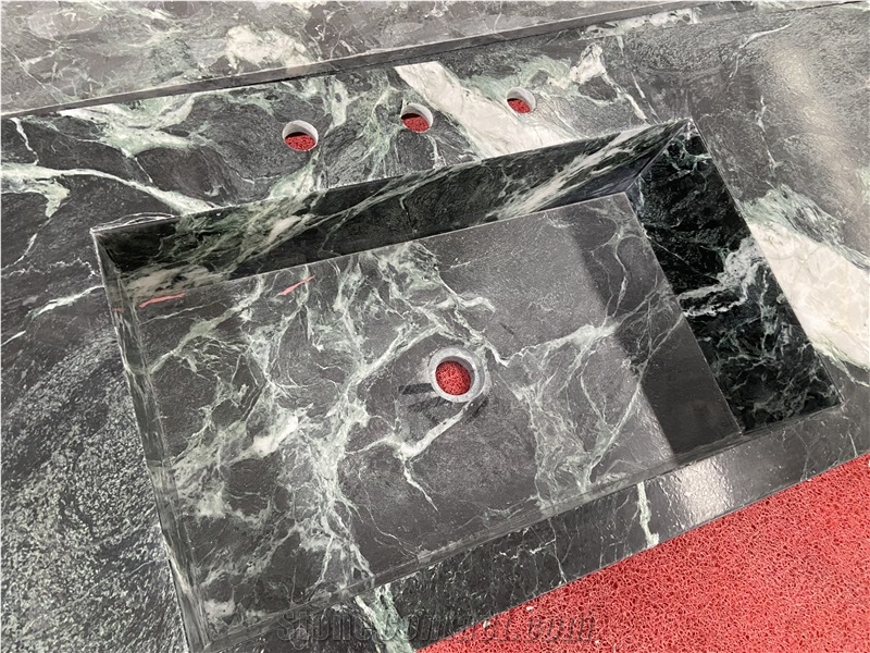 Verde Alpi Marble Integrated With Sink For Vanity Bath Top