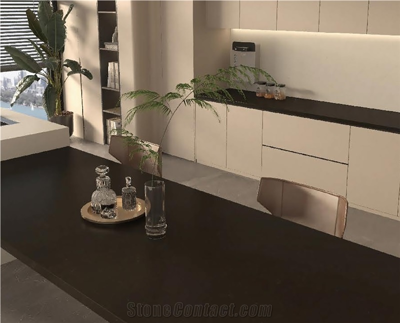 Deep Black Marble Texture Engineering Quartz Slabs