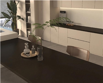 Deep Black Marble Texture Engineering Quartz Slabs