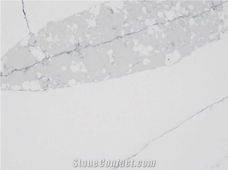 Plain White Fish Belly Marble Pattern Quartz Slabs