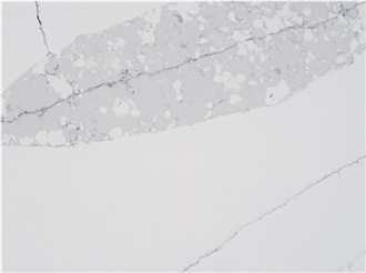 Plain White Fish Belly Marble Pattern Quartz Slabs