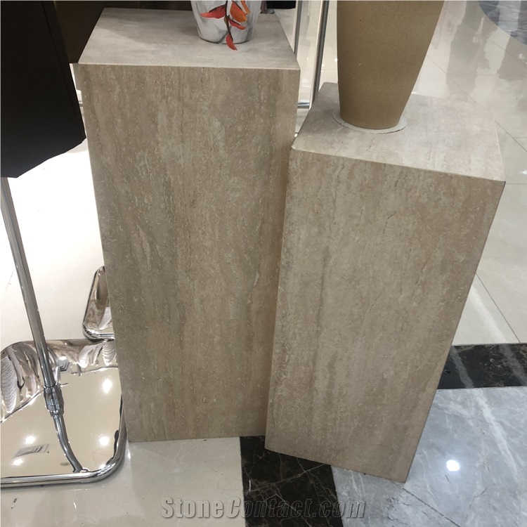 Cuboid Stone Beige Travertine Plinth Furniture