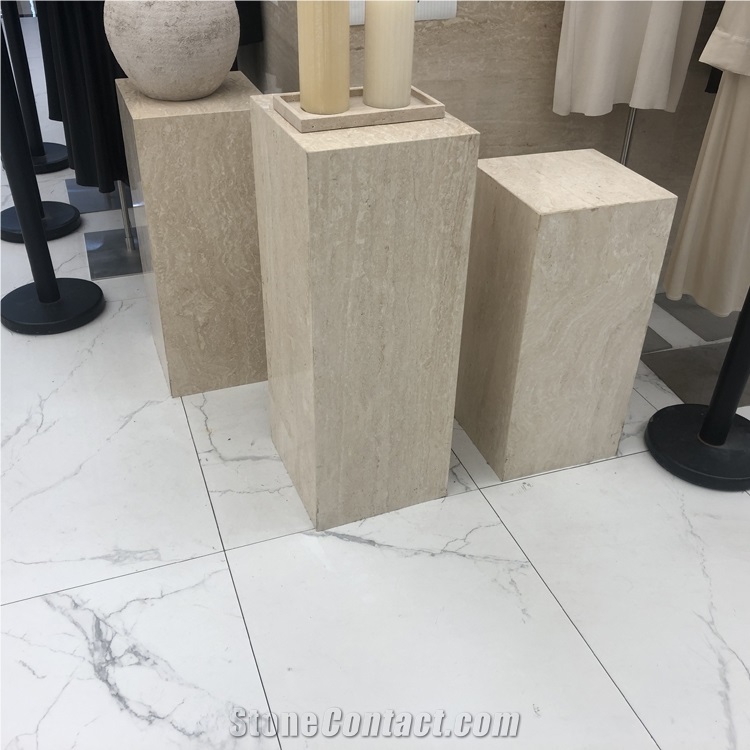 Cuboid Stone Beige Travertine Plinth Furniture