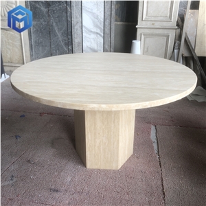 Hexagonal Legs Style Light Travertine Dining Table