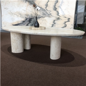 Natural Stone Oval Shaped White Travertine Coffee Table