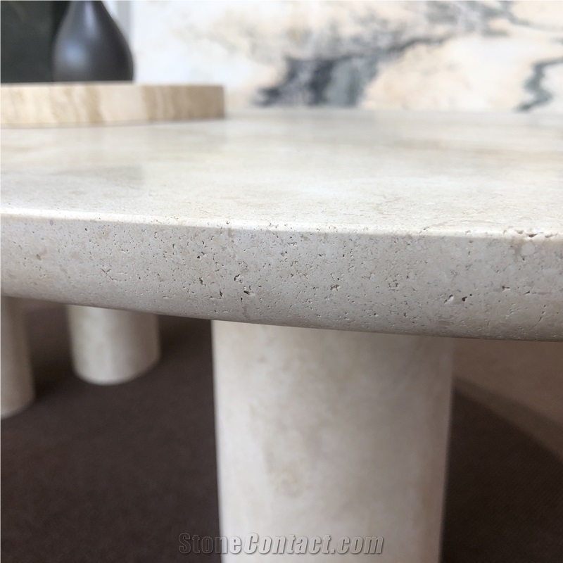 Natural Stone Oval Shaped White Travertine Coffee Table