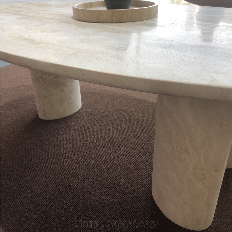 Natural Stone Oval Shaped White Travertine Coffee Table