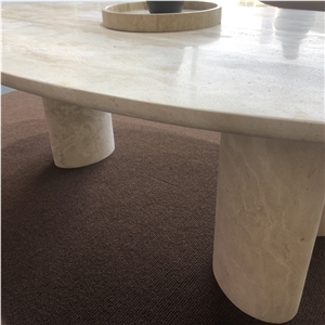 Natural Stone Oval Shaped White Travertine Coffee Table