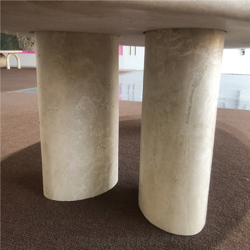 Natural Stone Oval Shaped White Travertine Coffee Table