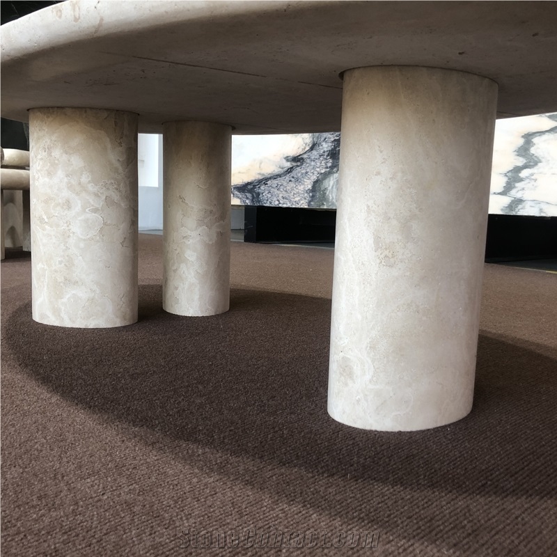 Natural Stone Oval Shaped White Travertine Coffee Table