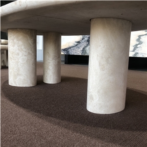Natural Stone Oval Shaped White Travertine Coffee Table