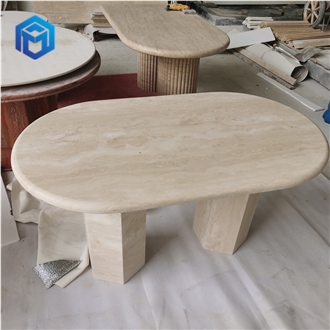 Nordic Style Oval Shape White Travertine Dining Table