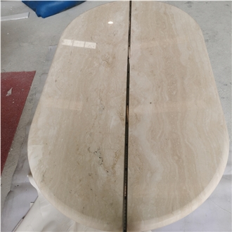 Nordic Style Oval Shape White Travertine Dining Table